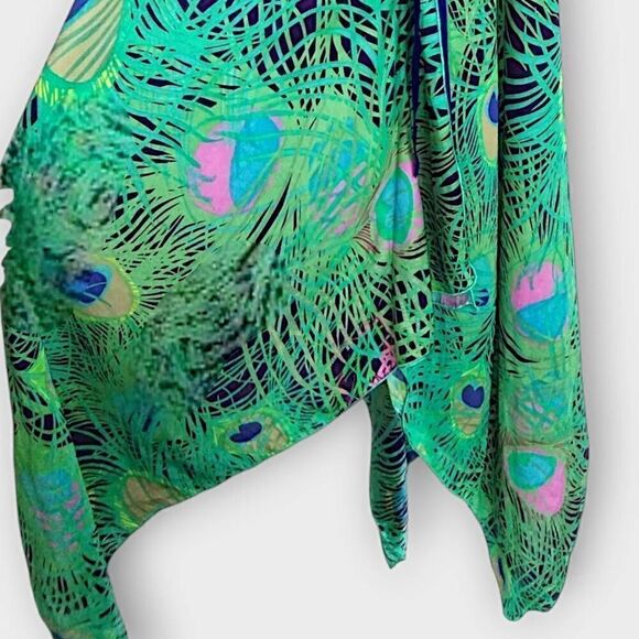 Tunic Womens Dress Sz Large Green Blue Peacock Silk Layers Caftan Boho Swiftie - Picture 5 of 16